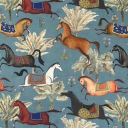 Blinds/Made To Measure Arabian Horses Fabric Blue With Palm Trees Stallion Printed - thumbnail 2