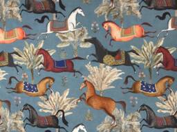 Blinds/Made To Measure Arabian Horses Fabric Blue With Palm Trees Stallion Printed