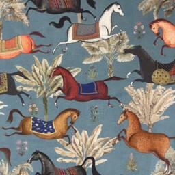 Blinds/Made To Measure Arabian Horses Fabric Blue With Palm Trees Stallion Printed - thumbnail 3