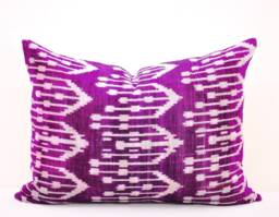 Purple Velvet Ikat Pillow Cover, Handmade Decorative Cushion - thumbnail 1