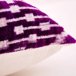 Purple Velvet Ikat Pillow Cover, Handmade Decorative Cushion - thumbnail 3
