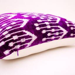 Purple Velvet Ikat Pillow Cover, Handmade Decorative Cushion - thumbnail 2