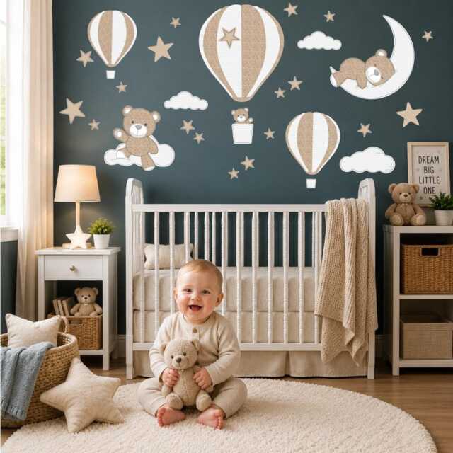 Wall Decals, Teddy Bear Hot Air Balloon Nursery Stickers - image 1