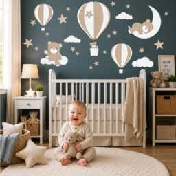 Wall Decals, Teddy Bear Hot Air Balloon Nursery Stickers