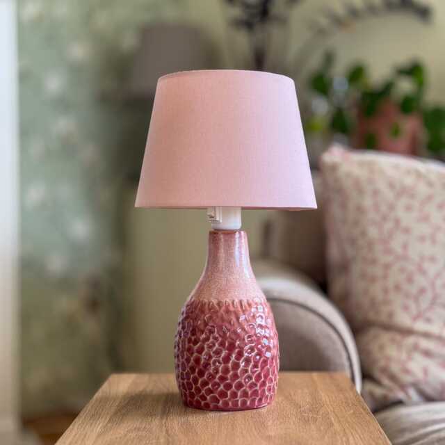 Rose Glazed Ceramic Table Lamp - Handmade Textured Bedside Night Light - image 1