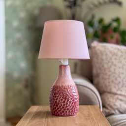 Rose Glazed Ceramic Table Lamp - Handmade Textured Bedside Night Light