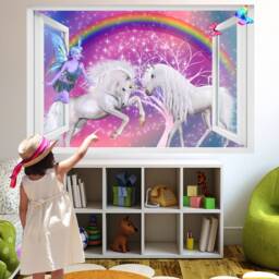 Unicorns Fairies Rainbow Fantasy Wall Sticker Decal Mural Poster Decor 206 - thumbnail 2