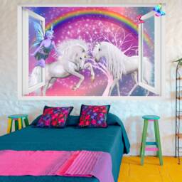 Unicorns Fairies Rainbow Fantasy Wall Sticker Decal Mural Poster Decor 206 - thumbnail 3