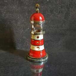 Raku Lighthouse Lantern - Sculptural Ceramic Candle Holder, Red & White Crackle, Handmade in Italy - thumbnail 3