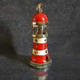 Raku Lighthouse Lantern - Sculptural Ceramic Candle Holder, Red & White Crackle, Handmade in Italy - thumbnail 2