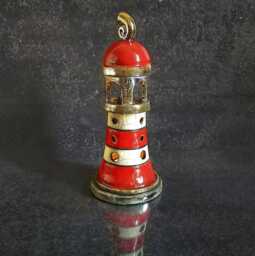 Raku Lighthouse Lantern - Sculptural Ceramic Candle Holder, Red & White Crackle, Handmade in Italy