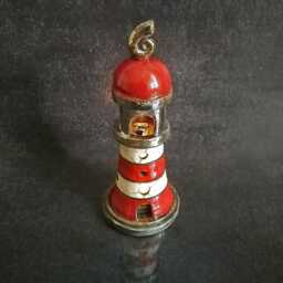 Raku Lighthouse Lantern - Sculptural Ceramic Candle Holder, Red & White Crackle, Handmade in Italy - thumbnail 4