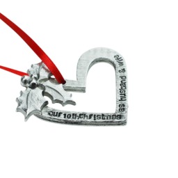 10 Year Anniversary Christmas Tree Ornament - Reads Our 10Th As Husband & Wife - thumbnail 3