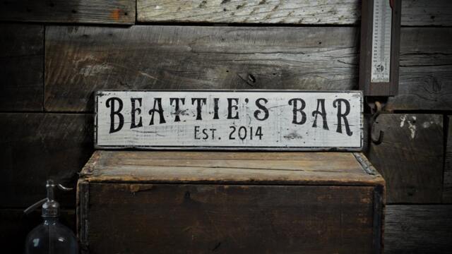 Bar Sign, Custom Pub Est Date Wooden Wall Decor, Decor -Rustic Hand Made Distressed Decoration - image 1