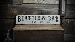 Bar Sign, Custom Pub Est Date Wooden Wall Decor, Decor -Rustic Hand Made Distressed Decoration - thumbnail 1