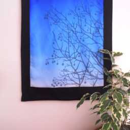 A Hand Painted Silk Wall Hanging Feauring A Black Winter Tree Silhouette On Shaded Blue Background Ooak Home Decor Original Design - thumbnail 3