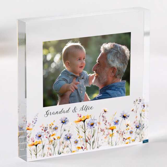 Gift For Grandad Personalised Acrylic Photo Plaque Floral Frame Birthday Mother's Day Or Christmas Keepsake - image 1