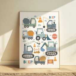 Set Of 6 Transport Prints, Personalised Vehicle Gallery Wall, Car Construction Poster Bundle - thumbnail 2
