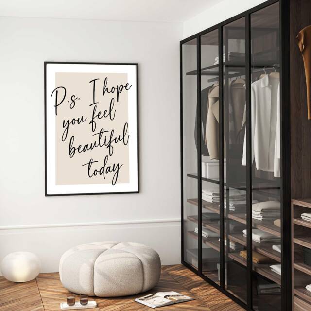 Feel Beautiful Today Print, Beige, Black, Motivational Wall Art - image 1