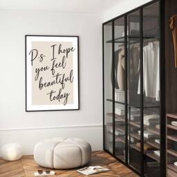Feel Beautiful Today Print, Beige, Black, Motivational Wall Art - thumbnail 1