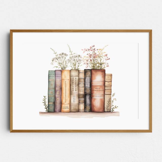 Charles Dickens Book Stack Print - Oliver Twist Great Expectations Bleak House Eco-Friendly Gifts For Lovers Literary - image 1