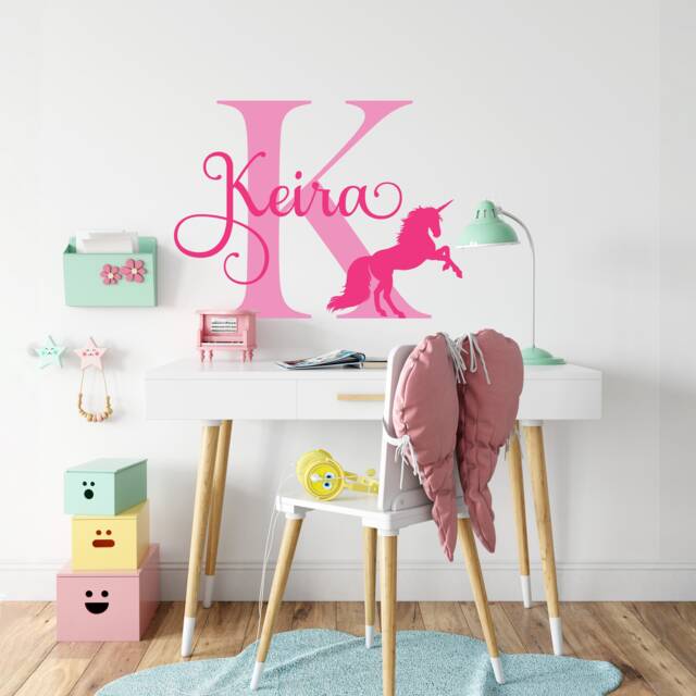 Personalised Girl Name Wall Sticker, Custom Name, Unicorn Decal, Initial, Monogram, Vinyl Lettering, Kids Room Decor - image 1