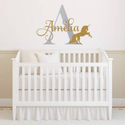 Personalised Girl Name Wall Sticker, Custom Name, Unicorn Decal, Initial, Monogram, Vinyl Lettering, Kids Room Decor - thumbnail 2