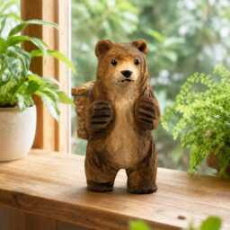 Hand-Carved Wooden Bear With Backpack Figurine - Whimsical Forest Hiker Decor Cute Wood Animal Sculpture Nature Lover Gift - thumbnail 1