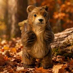 Hand-Carved Wooden Bear With Backpack Figurine - Whimsical Forest Hiker Decor Cute Wood Animal Sculpture Nature Lover Gift - thumbnail 4