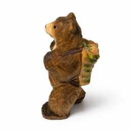 Hand-Carved Wooden Bear With Backpack Figurine - Whimsical Forest Hiker Decor Cute Wood Animal Sculpture Nature Lover Gift - thumbnail 3