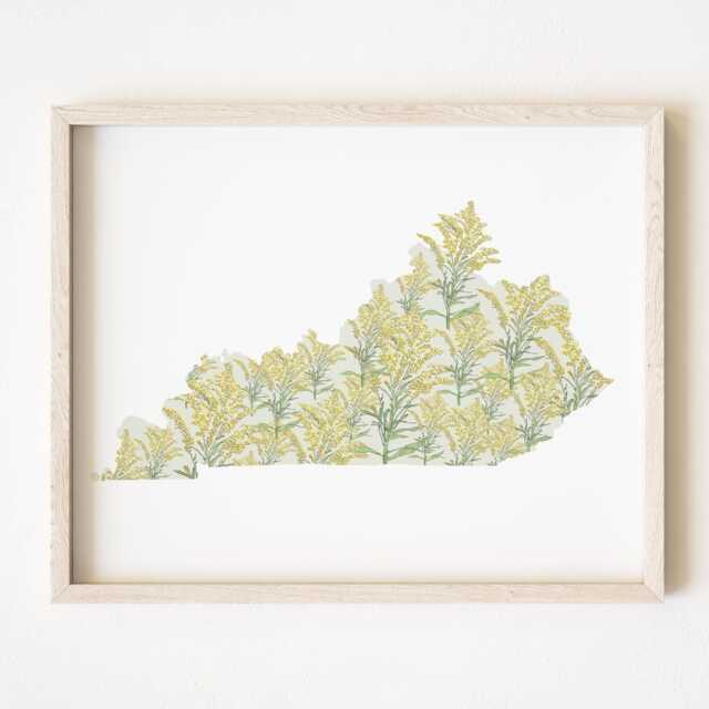 Kentucky State Flower Map Watercolor Goldenrod - Art Print Wall Graduation Wedding Realtor Moving Gift Southern Floral Wildflower - image 1