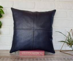 Anthracite Black Faux Leather Pillow Cover Modern Home Decor - 16'' X 16''