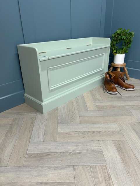 Hallway Storage Bench Seat, Bead Trim, Solid Wood, Custom Paint Colour - image 1