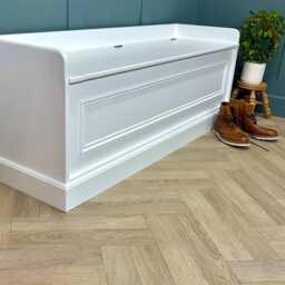 Hallway Storage Bench Seat, Bead Trim, Solid Wood, Custom Paint Colour - thumbnail 2