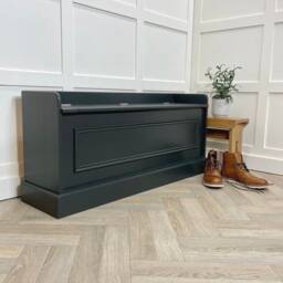 Hallway Storage Bench Seat, Bead Trim, Solid Wood, Custom Paint Colour - thumbnail 3