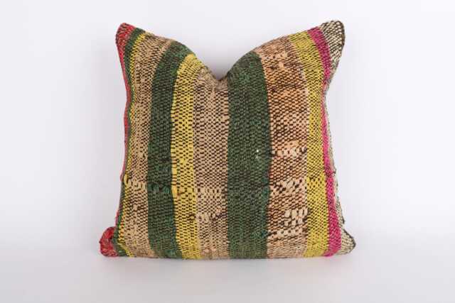 Vintage Turkish Kilim Pillow Cover Handwoven Wool Cushion - 16x16 - image 1