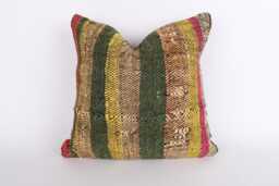 Vintage Turkish Kilim Pillow Cover Handwoven Wool Cushion - 16x16 - thumbnail 1