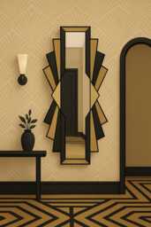 Handmade Art Deco Mirror, Black & Bronze Fan Design