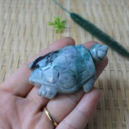 Multi-Colored, Rare Dark Black, Mottled Jadeite Jade - Grade A Extremely Detailed, Hand Carved Turtle Figurine - thumbnail 3