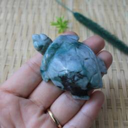 Multi-Colored, Rare Dark Black, Mottled Jadeite Jade - Grade A Extremely Detailed, Hand Carved Turtle Figurine - thumbnail 1
