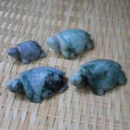 Multi-Colored, Rare Dark Black, Mottled Jadeite Jade - Grade A Extremely Detailed, Hand Carved Turtle Figurine - thumbnail 4