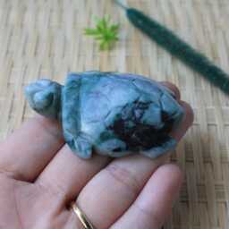 Multi-Colored, Rare Dark Black, Mottled Jadeite Jade - Grade A Extremely Detailed, Hand Carved Turtle Figurine - thumbnail 2
