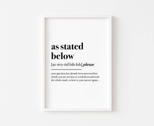 As Stated Below - Home Office Print Wall Art Work From Definition Funny Prints Decor Phrase Sign