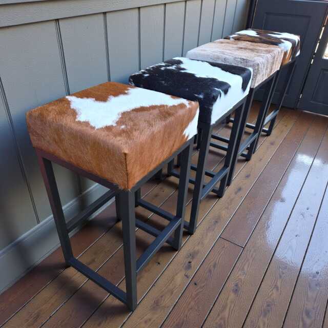 Premium Cowhide Stool - Thick Steel Frame For Kitchen Counter Or Bar -Bs - image 1