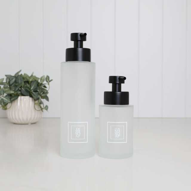 Frosted Glass Soap Dispenser With White Square Label, Choose 250Ml Or 500Ml Size & Custom Text, Elegant Eco Gift For Bathroom Home - image 1
