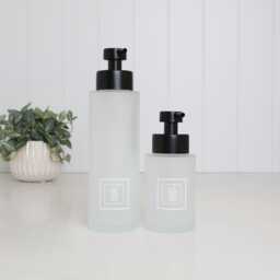 Frosted Glass Soap Dispenser With White Square Label, Choose 250Ml Or 500Ml Size & Custom Text, Elegant Eco Gift For Bathroom Home - thumbnail 1