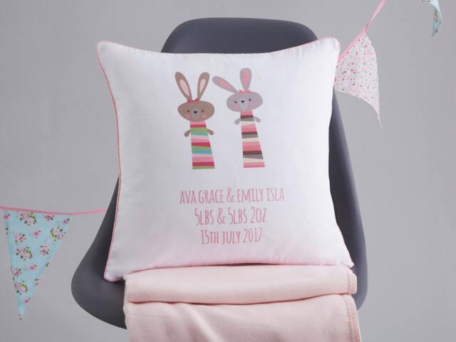 Twin Baby Bunny Gift - New Cover Girl Newborn Cotton Cushion Custom Babies Present - image 1