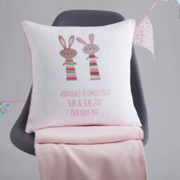 Twin Baby Bunny Gift - New Cover Girl Newborn Cotton Cushion Custom Babies Present - thumbnail 2