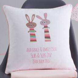 Twin Baby Bunny Gift - New Cover Girl Newborn Cotton Cushion Custom Babies Present - thumbnail 3