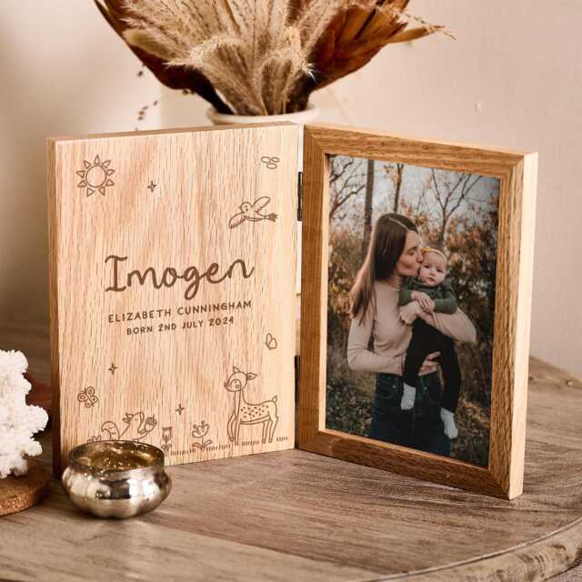 Woodland Animals Engraved Photo Frame - Wooden Gift For Newborn Baby - image 1
